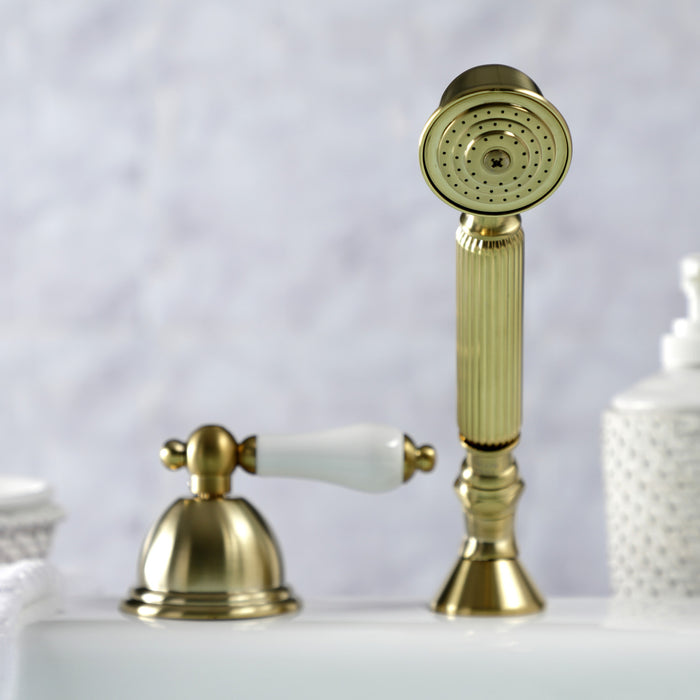 Kingston Heirloom KSK3357PLTR - Vintage Deck Mount Hand Shower with Diverter for Roman Tub Faucet, Brushed Brass