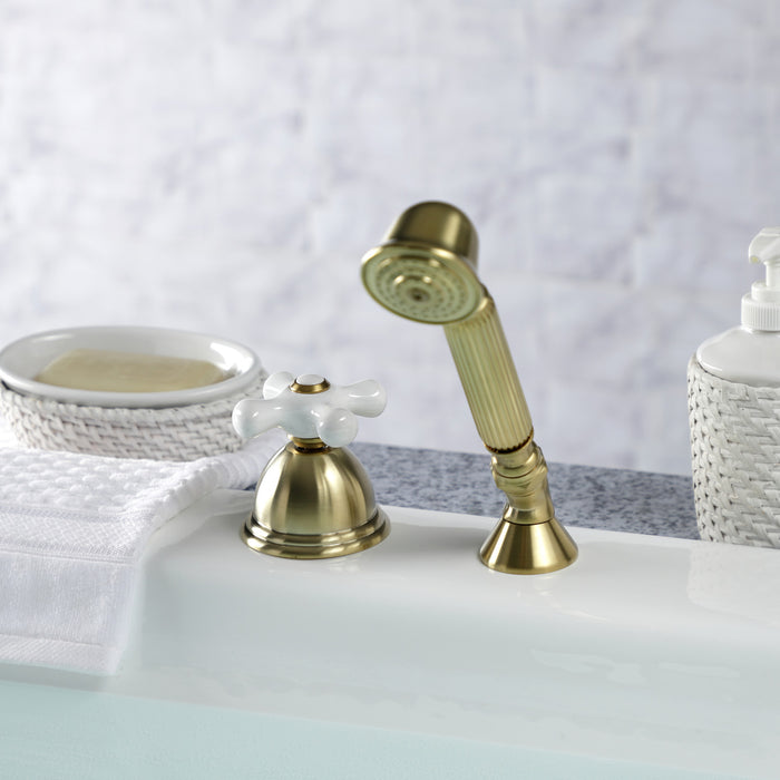 Kingston Heirloom KSK3357PXTR - Vintage Deck Mount Hand Shower with Diverter for Roman Tub Faucet, Brushed Brass
