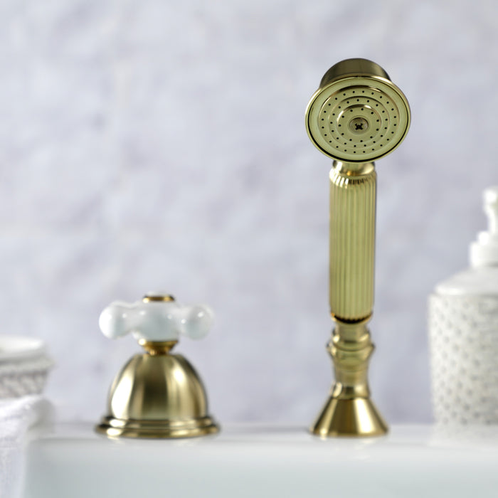 Kingston Heirloom KSK3357PXTR - Vintage Deck Mount Hand Shower with Diverter for Roman Tub Faucet, Brushed Brass