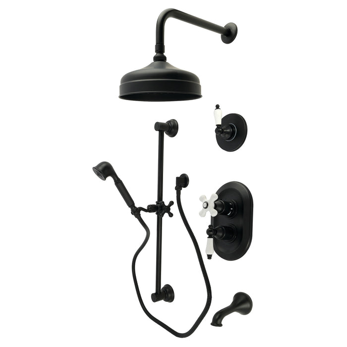 Kingston Heirloom KSK36300PL - Restoration Thermostatic Tub and Shower System, Matte Black