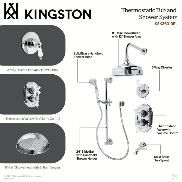 Kingston Heirloom KSK36310PL - Restoration Thermostatic Tub and Shower System, Polished Chrome