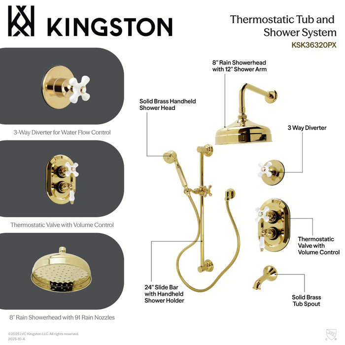Restoration KSK36320PX Thermostatic Tub and Shower System, Polished Brass
