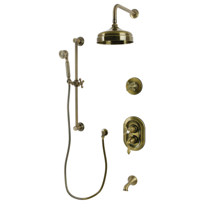 Kingston Heirloom KSK36330AX - Restoration Thermostatic Tub and Shower System, Antique Brass