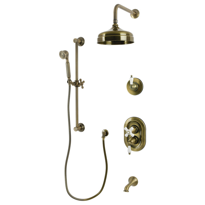 Kingston Heirloom KSK36330PL - Restoration Thermostatic Tub and Shower System, Antique Brass