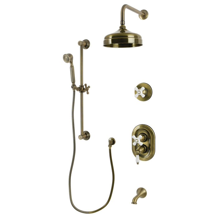 Kingston Heirloom KSK36330PX - Restoration Thermostatic Tub and Shower System, Antique Brass