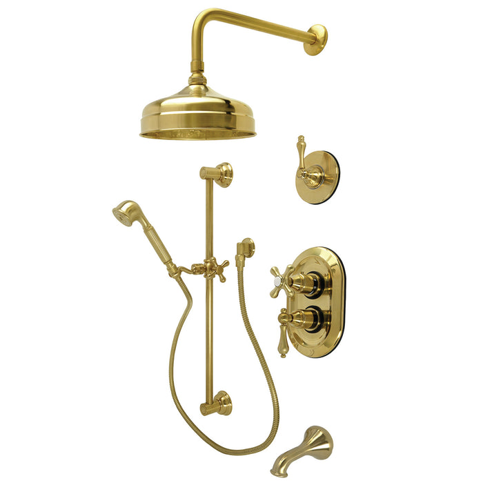Kingston Heirloom KSK36370AL - Restoration Thermostatic Tub and Shower System, Brushed Brass