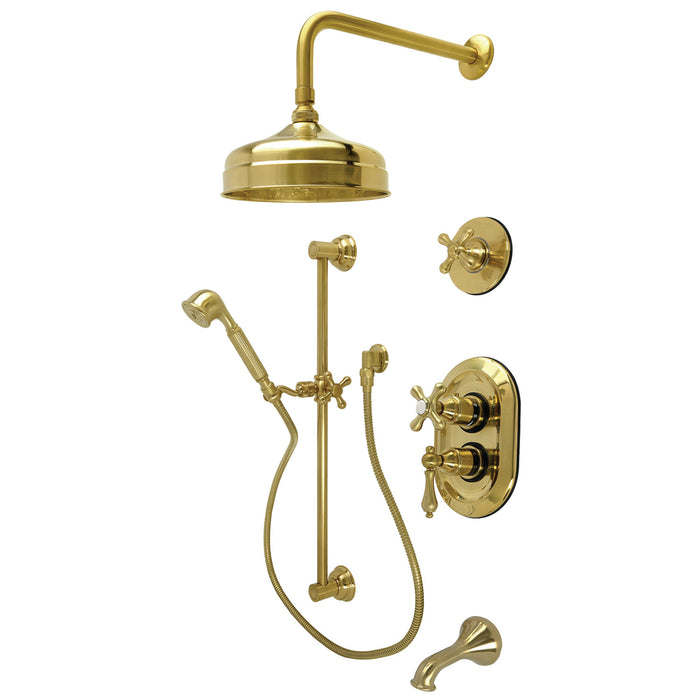 Kingston Heirloom KSK36370AX - Restoration Thermostatic Tub and Shower System, Brushed Brass