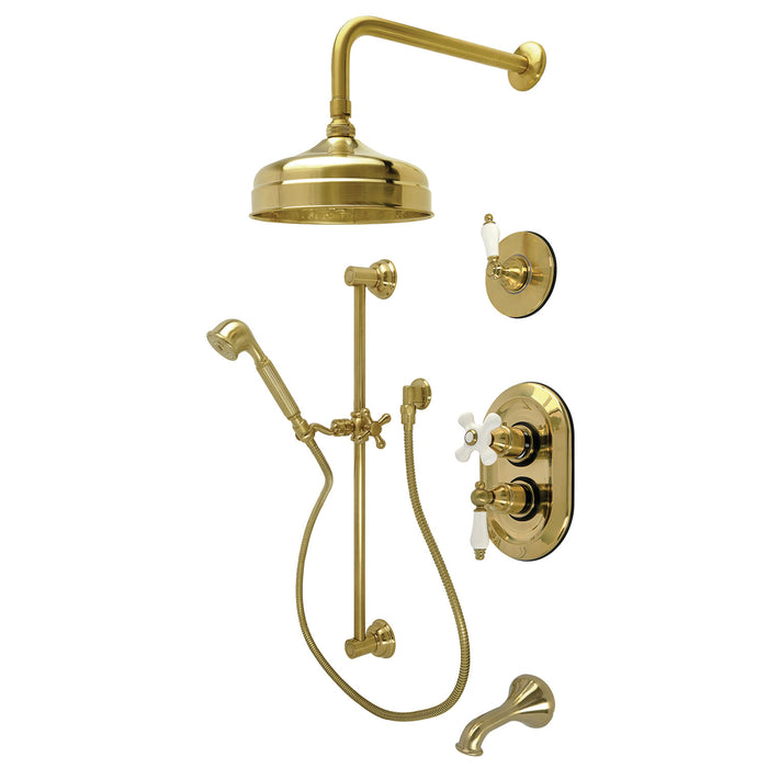 Kingston Heirloom KSK36370PL - Restoration Thermostatic Tub and Shower System, Brushed Brass