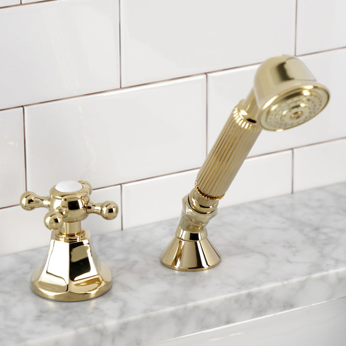 Kingston Tulare KSK4302BXTR Deck Mount Hand Shower with Diverter for Roman Tub Faucet, Polished Brass