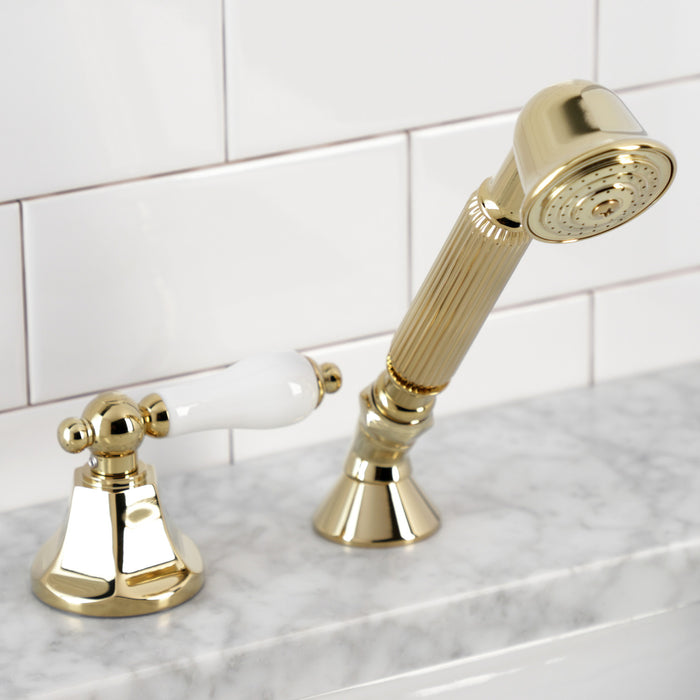 Kingston Tulare KSK4302PLTR Deck Mount Hand Shower with Diverter for Roman Tub Faucet, Polished Brass