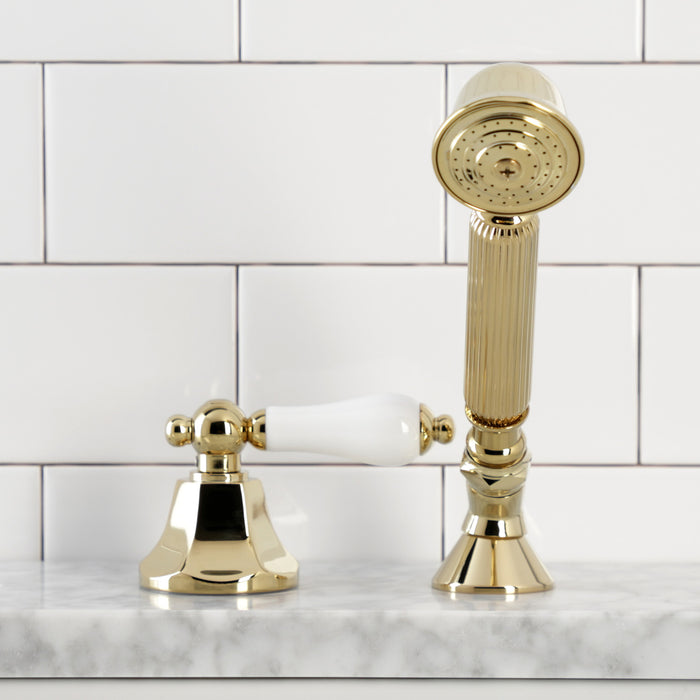 Kingston Tulare KSK4302PLTR Deck Mount Hand Shower with Diverter for Roman Tub Faucet, Polished Brass