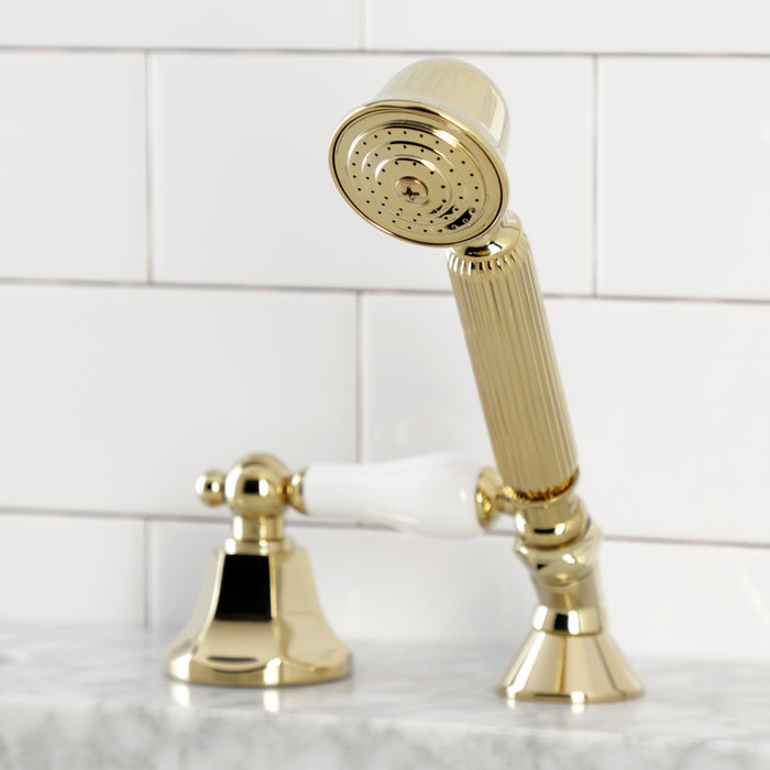 Kingston Tulare KSK4302PLTR Deck Mount Hand Shower with Diverter for Roman Tub Faucet, Polished Brass