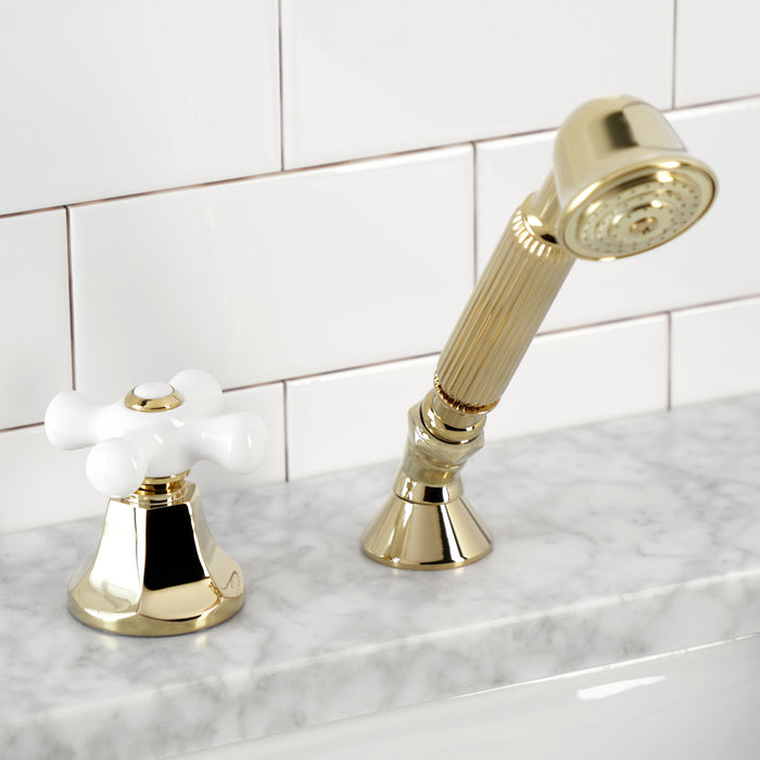 Kingston Tulare KSK4302PXTR Deck Mount Hand Shower with Diverter for Roman Tub Faucet, Polished Brass