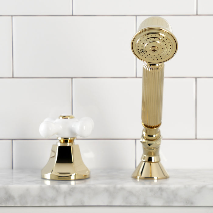 Kingston Tulare KSK4302PXTR Deck Mount Hand Shower with Diverter for Roman Tub Faucet, Polished Brass