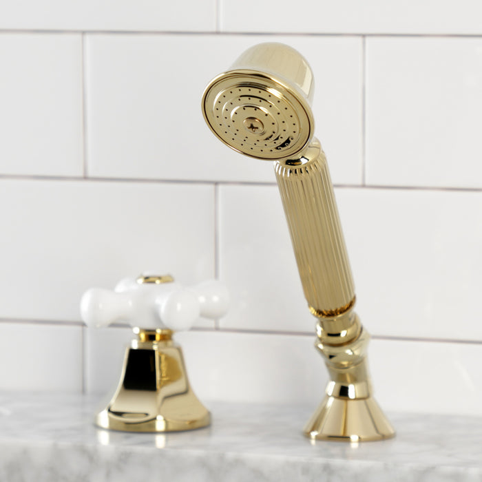 Kingston Tulare KSK4302PXTR Deck Mount Hand Shower with Diverter for Roman Tub Faucet, Polished Brass