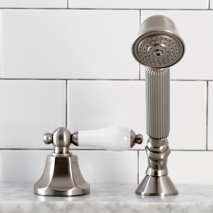 Kingston Tulare KSK4308PLTR Deck Mount Hand Shower with Diverter for Roman Tub Faucet, Brushed Nickel