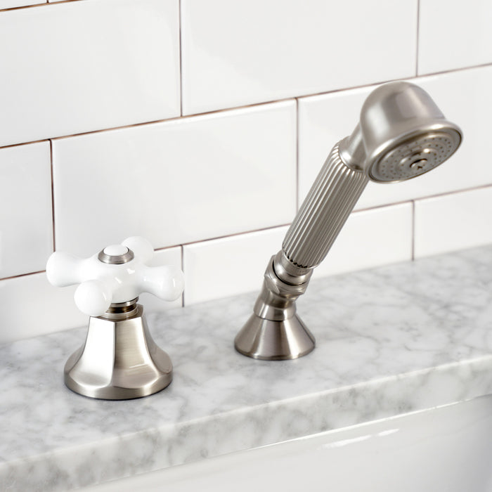 Kingston Tulare KSK4308PXTR Deck Mount Hand Shower with Diverter for Roman Tub Faucet, Brushed Nickel