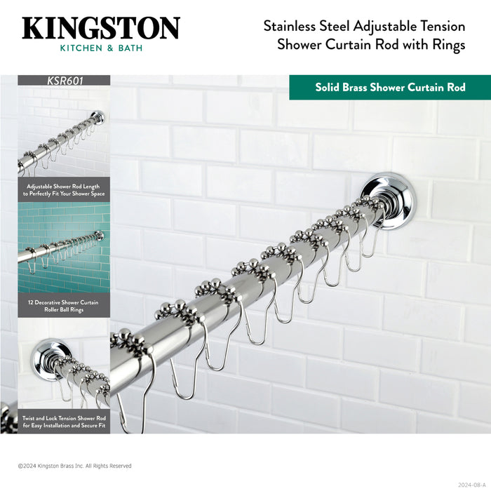 Kingston Edenscape KSR607 60-Inch to 72-Inch Adjustable Shower Curtain Rod with Rings Combo, Brushed Brass