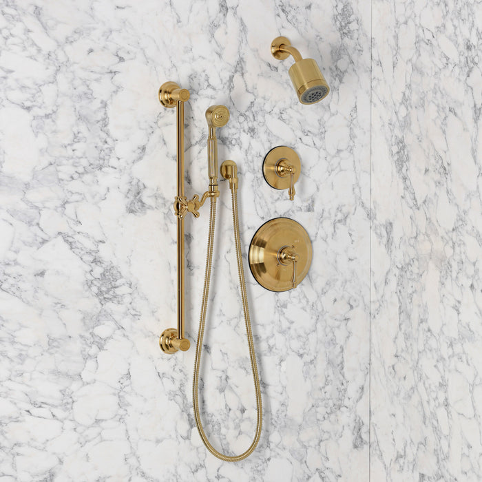 Kingston KSS3637AL Pressure Balanced Shower System with Slide/Grab Bar and Hand Shower, Brushed Brass