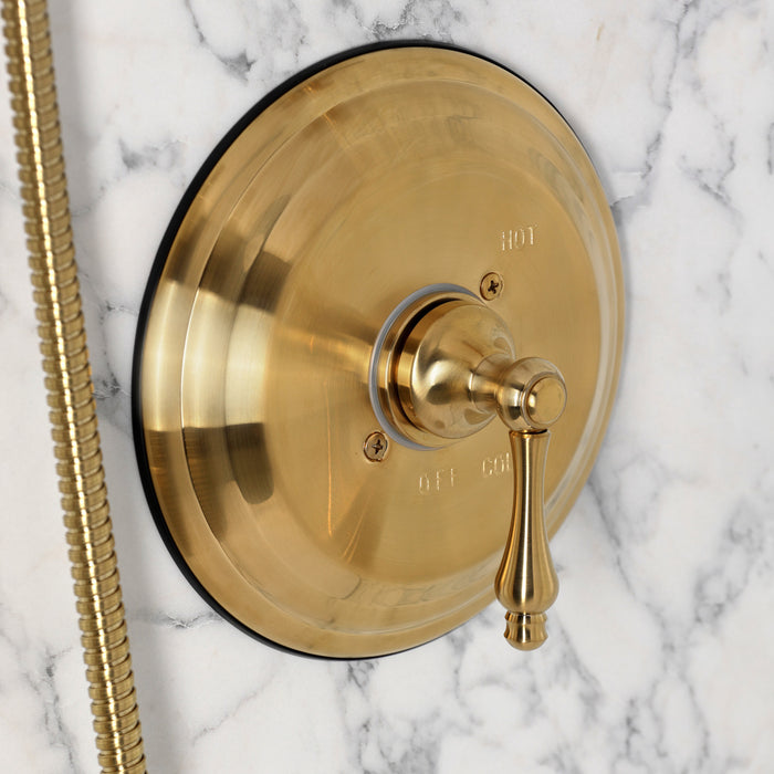 Kingston KSS3637AL Pressure Balanced Shower System with Slide/Grab Bar and Hand Shower, Brushed Brass