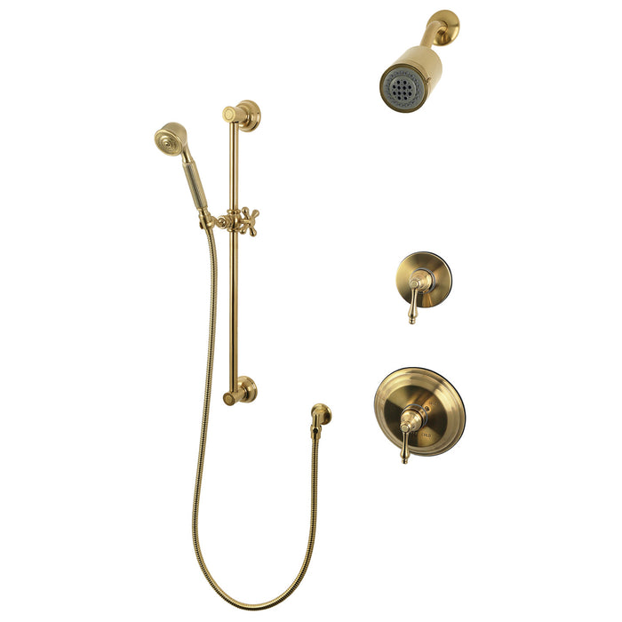 Kingston KSS3637AL Pressure Balanced Shower System with Slide/Grab Bar and Hand Shower, Brushed Brass