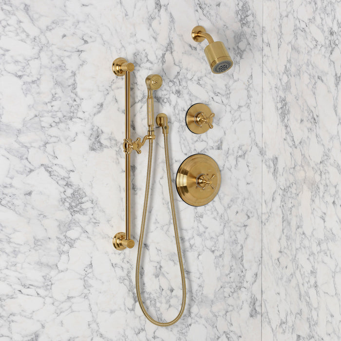 Kingston KSS3637AX Pressure Balanced Shower System with Slide/Grab Bar and Hand Shower, Brushed Brass