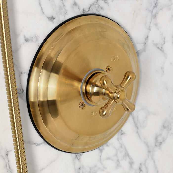 Kingston KSS3637AX Pressure Balanced Shower System with Slide/Grab Bar and Hand Shower, Brushed Brass