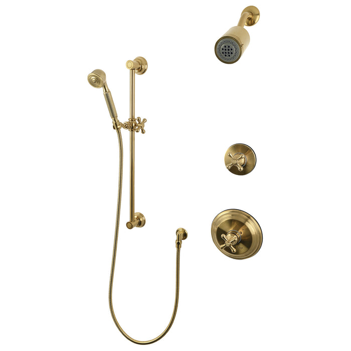 Kingston KSS3637AX Pressure Balanced Shower System with Slide/Grab Bar and Hand Shower, Brushed Brass