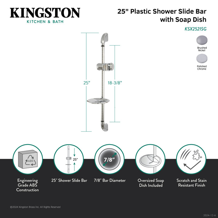 Kingston Tulare KSX2528SG - Made To Match 25-Inch ABS Shower Slide Bar with Soap Dish, Brushed Nickel