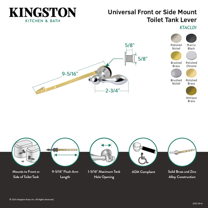 Kingston Heirloom KTACLD2 - American Classic Universal Front or Side Mount Toilet Tank Lever, Polished Brass