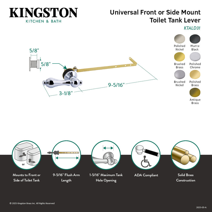 Kingston Heirloom KTALD32 - Bel-Air Universal Front or Side Mount Toilet Tank Lever, Polished Brass