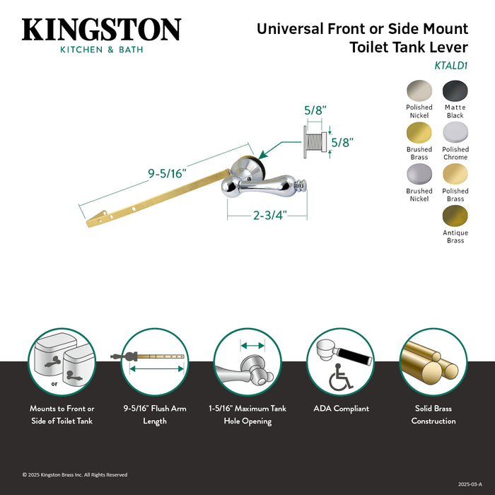 Kingston Heirloom KTALD8 - Victorian Universal Front or Side Mount Toilet Tank Lever, Brushed Nickel