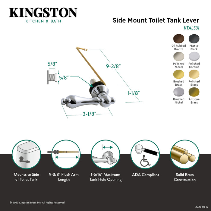 Kingston Heirloom KTALS32 - Restoration Side Mount Toilet Tank Lever, Polished Brass