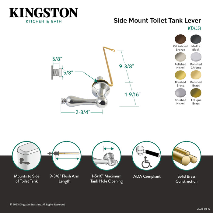 Kingston Heirloom KTALS6 - Victorian Side Mount Toilet Tank Lever, Polished Nickel