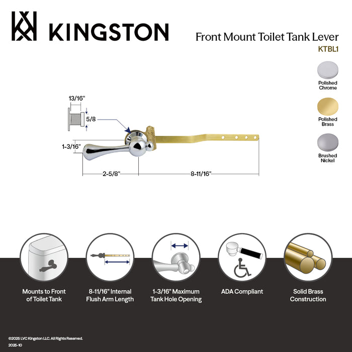 Kingston Tulare KTBL1 - Buckingham Front Mount Toilet Tank Lever, Polished Chrome
