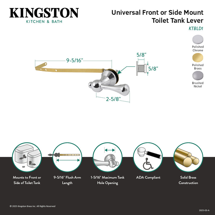 Kingston Tulare KTBLD1 - Buckingham Universal Front or Side Mount Toilet Tank Lever, Polished Chrome
