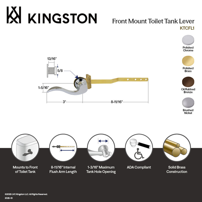 Kingston Tulare KTCFL1 - Century Front Mount Toilet Tank Lever, Polished Chrome