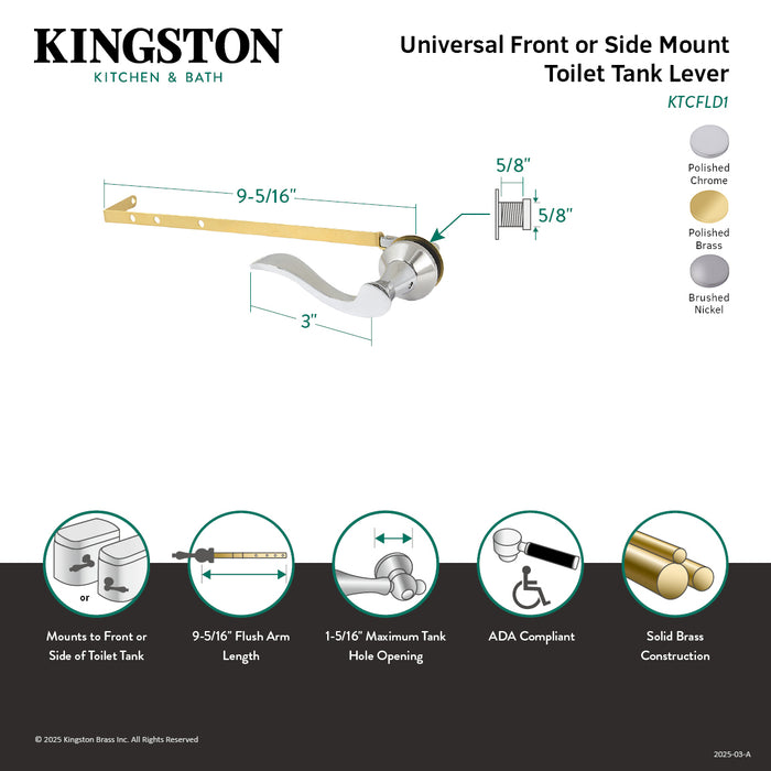 Kingston Tulare KTCFLD8 - Century Universal Front or Side Mount Toilet Tank Lever, Brushed Nickel