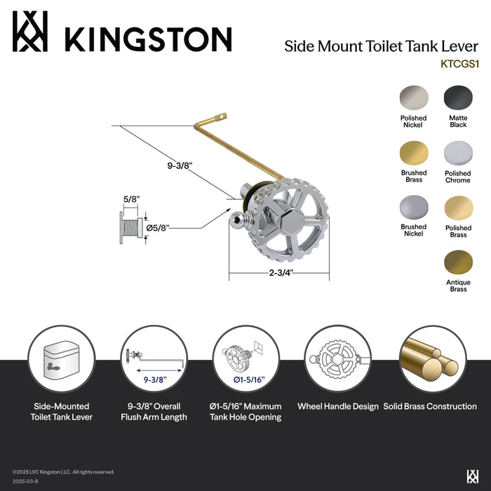 Kingston Sona KTCGS2 - Fuller Side Mount Toilet Tank Lever, Polished Brass