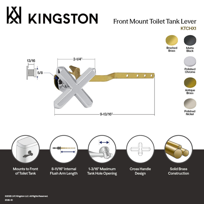 Kingston Sona KTCHX1 - French Country Front Mount Toilet Tank Lever, Polished Chrome