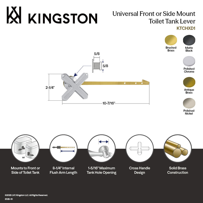 Kingston Sona KTCHXD7 - French Country Universal Front or Side Mount Toilet Tank Lever, Brushed Brass