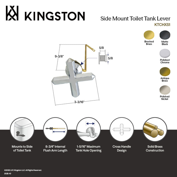 Kingston Sona KTCHXS6 - French Country Side Mount Toilet Tank Lever, Polished Nickel