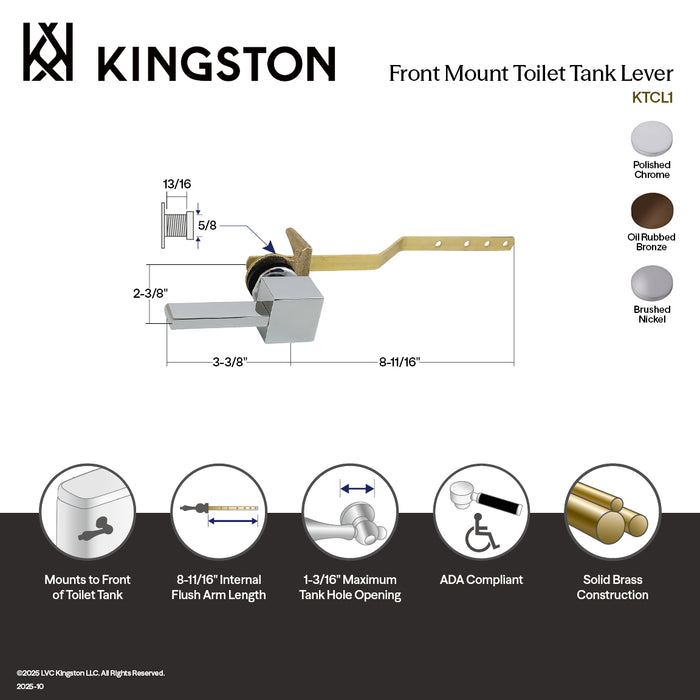 Kingston Claremont KTCL1 Front Mount Toilet Tank Lever, Polished Chrome