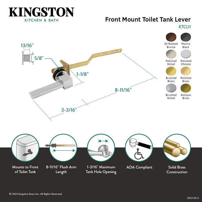 Kingston Sona KTCL16 - Claremont Front Mount Toilet Tank Lever, Polished Nickel