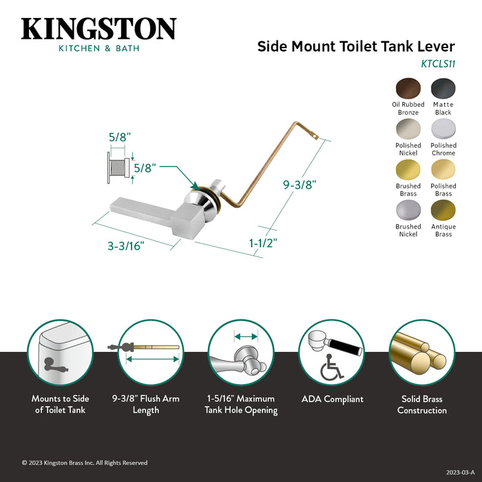 Kingston Sona KTCLS12 - Claremont Side Mount Toilet Tank Lever, Polished Brass