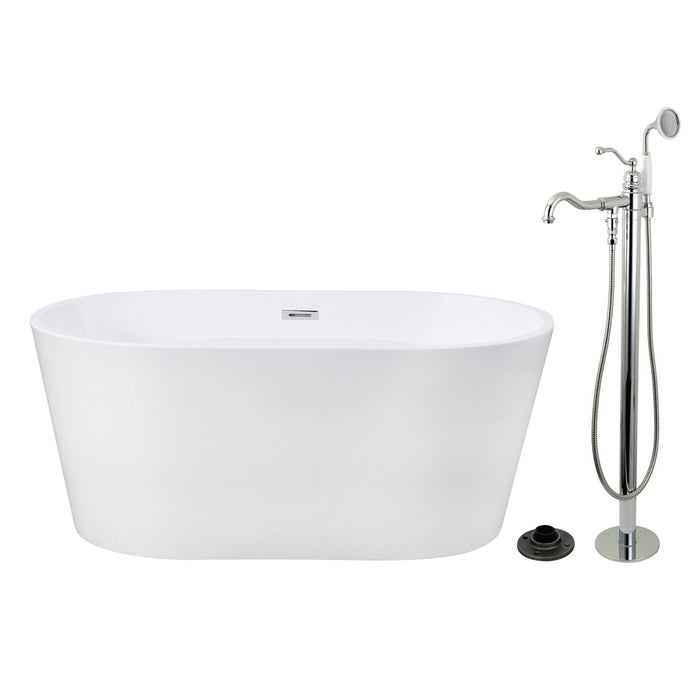 Kingston Tulare KTDE5632131AL - Aqua Eden 56-Inch Acrylic Oval Double Ended Freestanding Tub with Faucet Combo and Drain, Glossy White/Polished Chrome