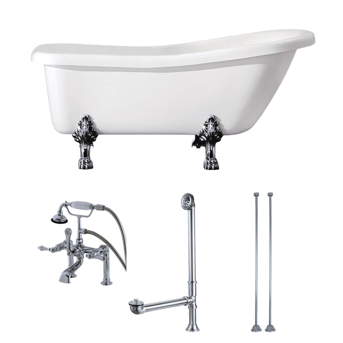 Aqua Eden KTDE692823C1 67-Inch Acrylic Single Slipper Clawfoot Tub Combo with Faucet and Supply Lines, White/Polished Chrome