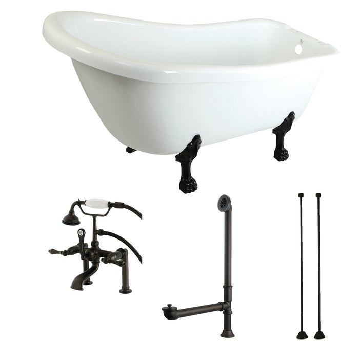 Aqua Eden KTDE692823C5 67-Inch Acrylic Single Slipper Clawfoot Tub Combo with Faucet and Supply Lines, White/Oil Rubbed Bronze