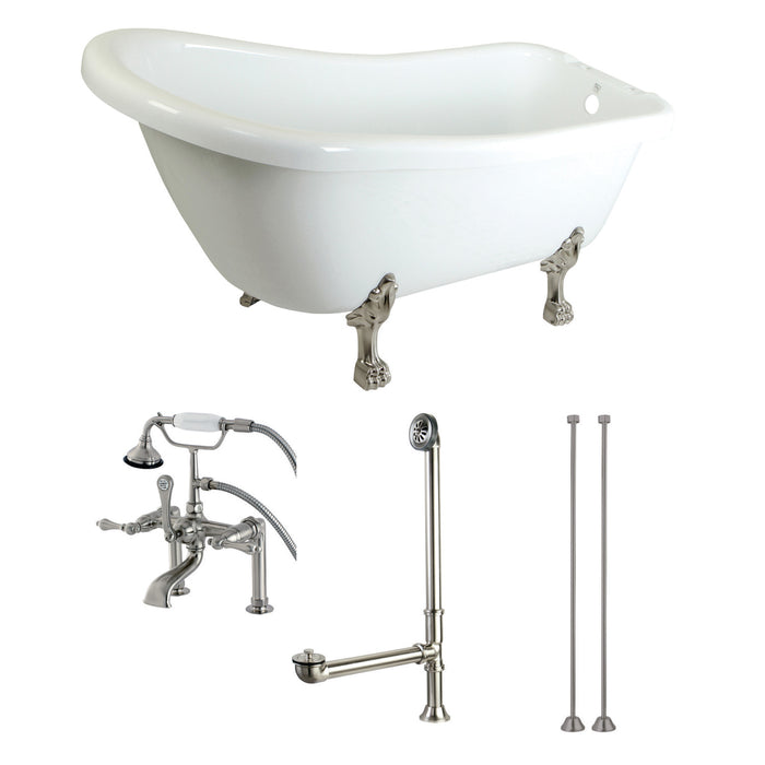 Aqua Eden KTDE692823C8 67-Inch Acrylic Single Slipper Clawfoot Tub Combo with Faucet and Supply Lines, White/Brushed Nickel