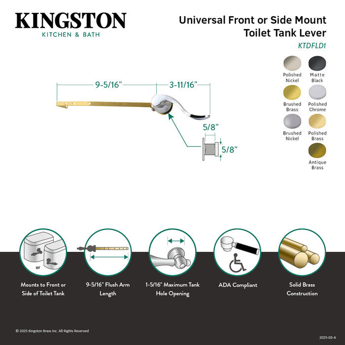 Kingston Tulare KTDFLD6 - NuWave Universal Front or Side Mount Toilet Tank Lever, Polished Nickel